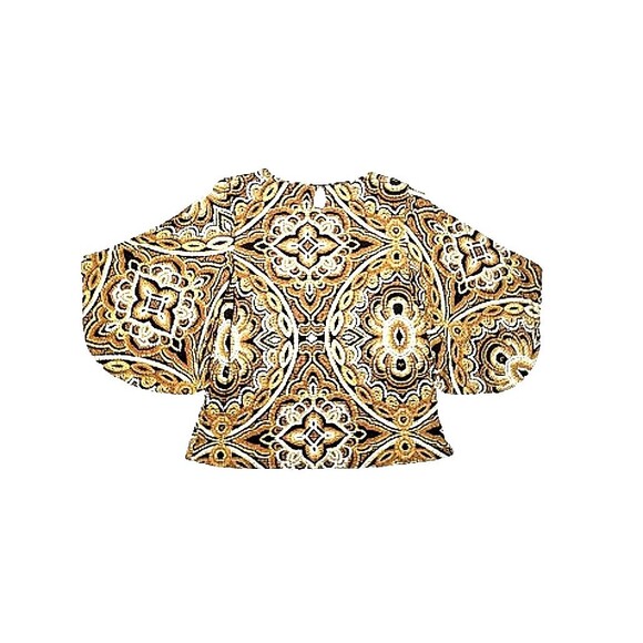 CHICO'S Sunflower Medallion Flare Sleeve Top Chicos 0 Small 4 Brown Black Gold - Picture 6 of 10